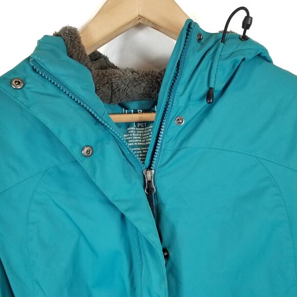 L.L. Bean Women's Turquoise Blue Hooded Zip Front Mid Length Coat Jacket Size LP - Picture 4 of 8